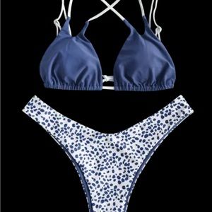 Navy blue polka dot swim suit